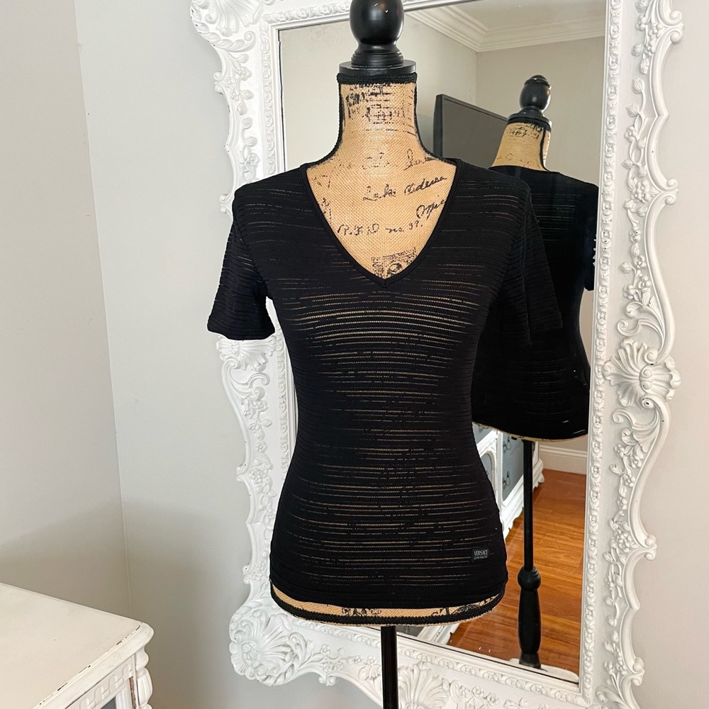 AUTHENTIC Versace Logo Sheer Short Sleeve Top